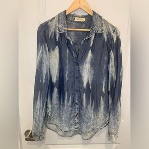Bella Dahl Blouse Womens Size Medium Tie Dye Button High Low Bohemian Blue Boho